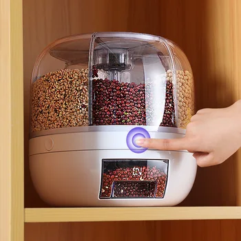 Dispensador de arroz giratorio de 360 grados, Cubo de grano de cereales seco sellado, a prueba de humedad, contenedor de alimentos de cocina, caja de almacenamiento 1