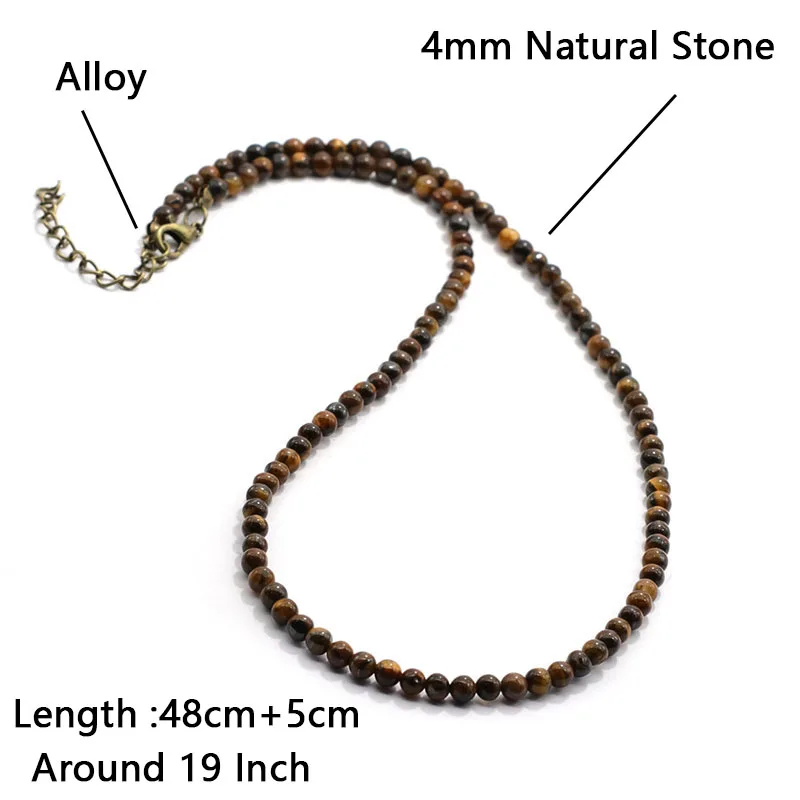 2022 New Natural 4mm Stone Necklace Men 18 Inch Choker Collar Man's African Hiphop Rock Jewelry Male Accessories Gift For Him - Image 5