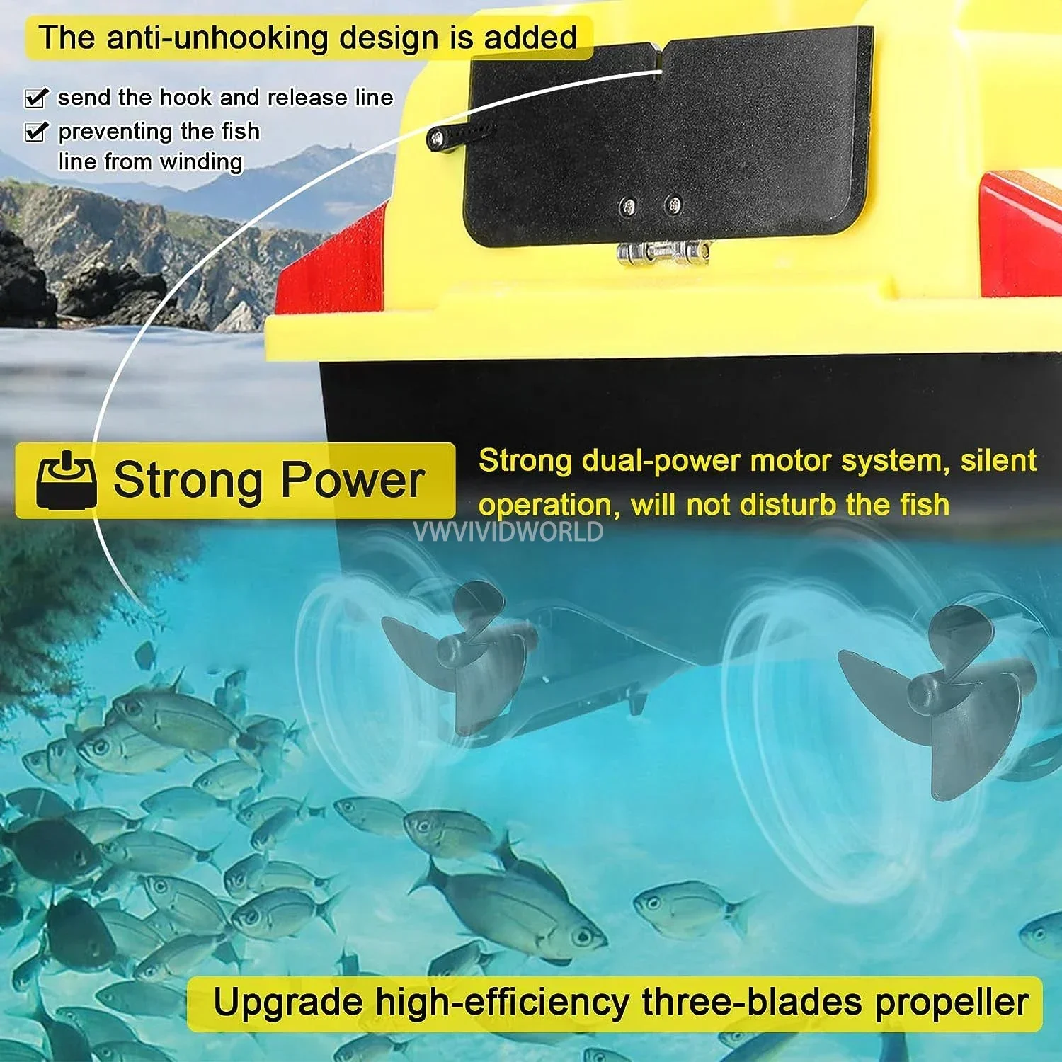 VWVIVIDWORLD 24000mAh GPS RC Fishing Bait Boat,500M RC Fish Finder,2Kg Loading Automatic Cruise/Return/Route Correction，VX 5