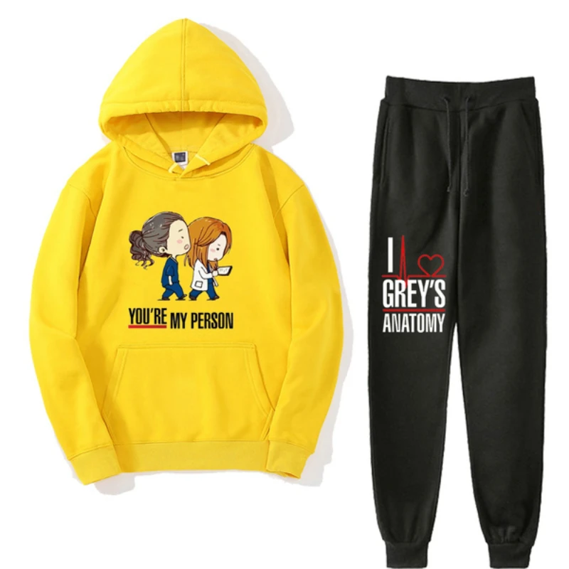 Hot Usa Tv Series Grey's Anatomy Hoodies Pants Set Men/Women Casual Hooded Pullover Cotton Trousers Outfit Tracksuit Suit Sets