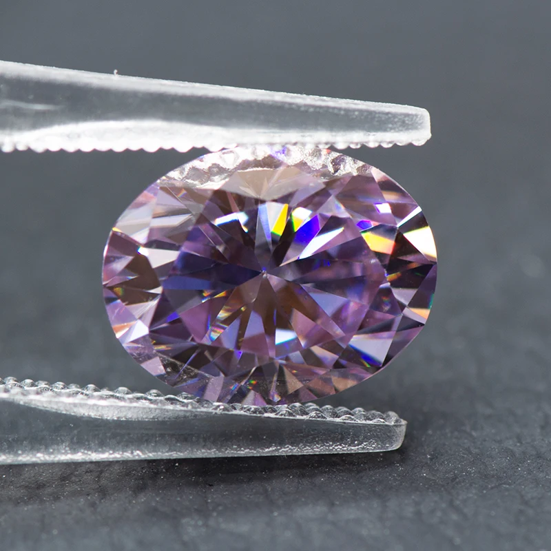 Moissanite Stone Light Purple Colour Oval Cut Lab Created Synthetic Gemstone Passed Diamond Tester Comes with GRA Certificate