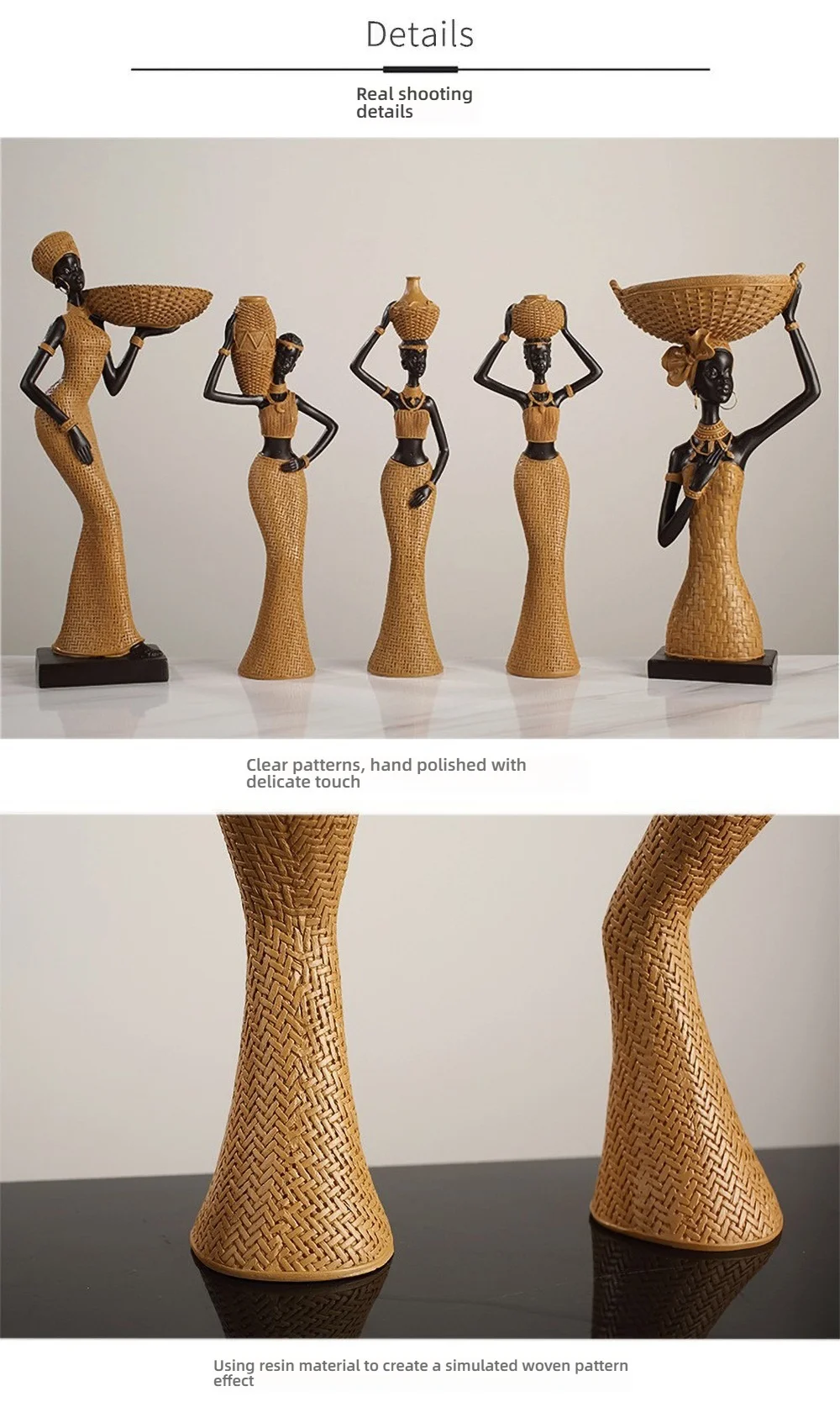 Skulptur für afrikanische Stammesfrauen – handgeschnitzte Vorfahrenstatue aus Kunstharz, ethnische schicke Bücherregaldekoration für die Präsentation von Kulturerbe – Detail 8