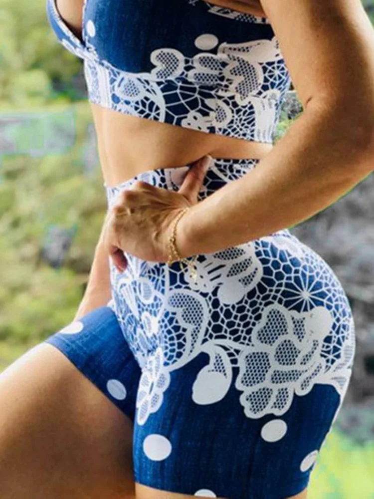 Gym Sports Push Up Abstract Print Women's Summer Shorts Running High Waist Fitness Workout Tight