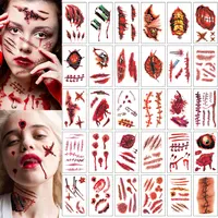 30pcs Waterproof Halloween Tattoo Stickers Bleeding Wound Scar Temporary Tattoos for Women Men Fake Tattoo For Halloween Party 1