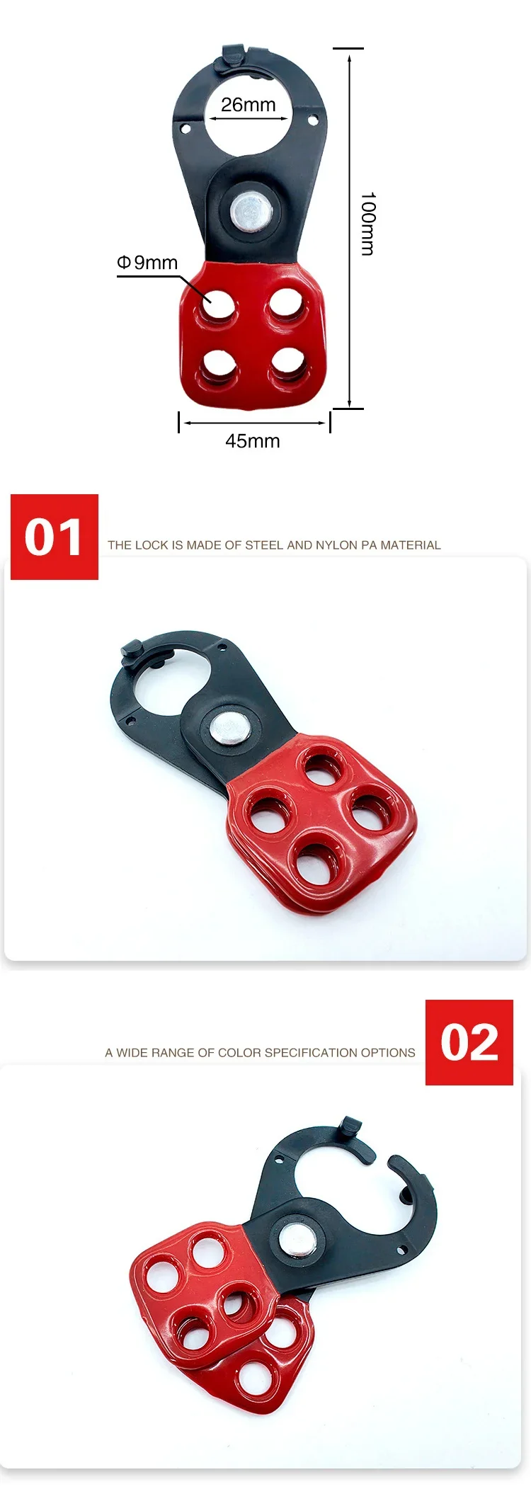Lock-out Tag-out Hasp Lockout Industrielle Sicherheit Loto Hasp 3/4/6 Löcher Mehrere Isolierung Stahl Aluminium Nylon Kunststoff Vorhängeschloss – Detail 1