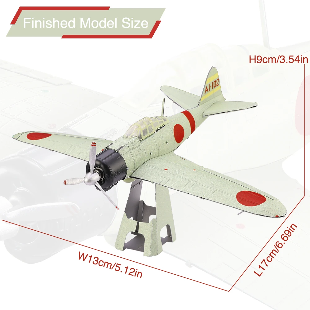 Piececool 3D 금속 퍼즐 미쓰비시 A6M 제로 비행기 DIY 키트 조립 모델 세트 청소년 두뇌 티저 퍼즐 장난감 선물