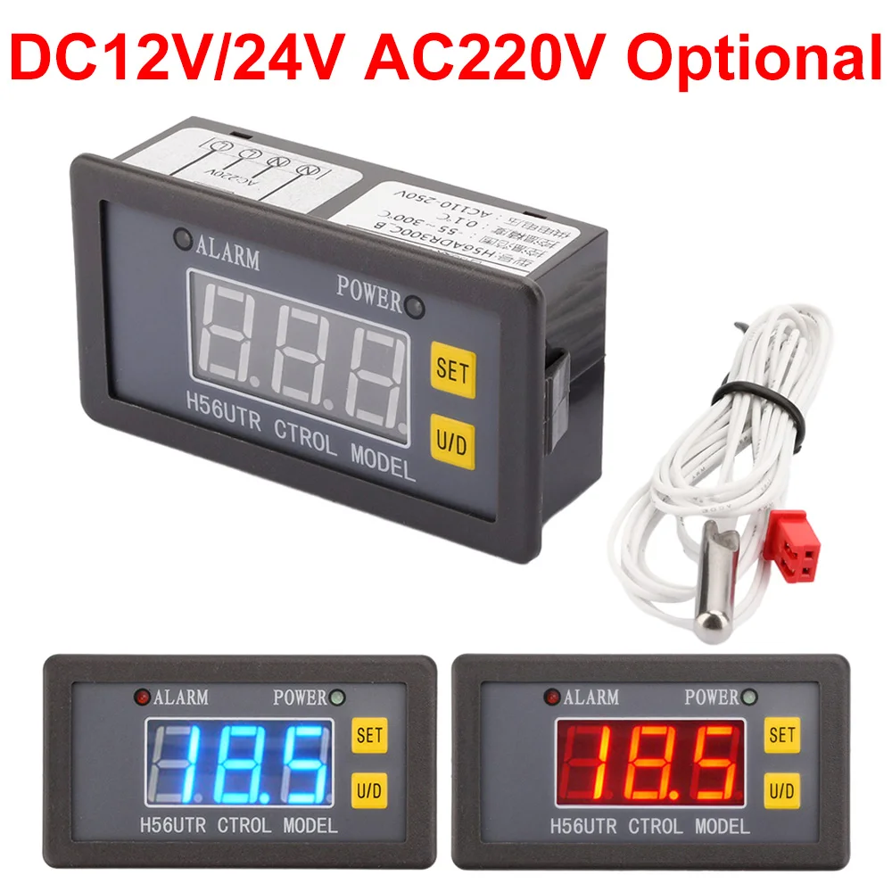 

H56TR Digital Temperature Controller LED Display Thermostat With Heat/Cooling Control Instrument AC220V DC12/24V With NTC Probe