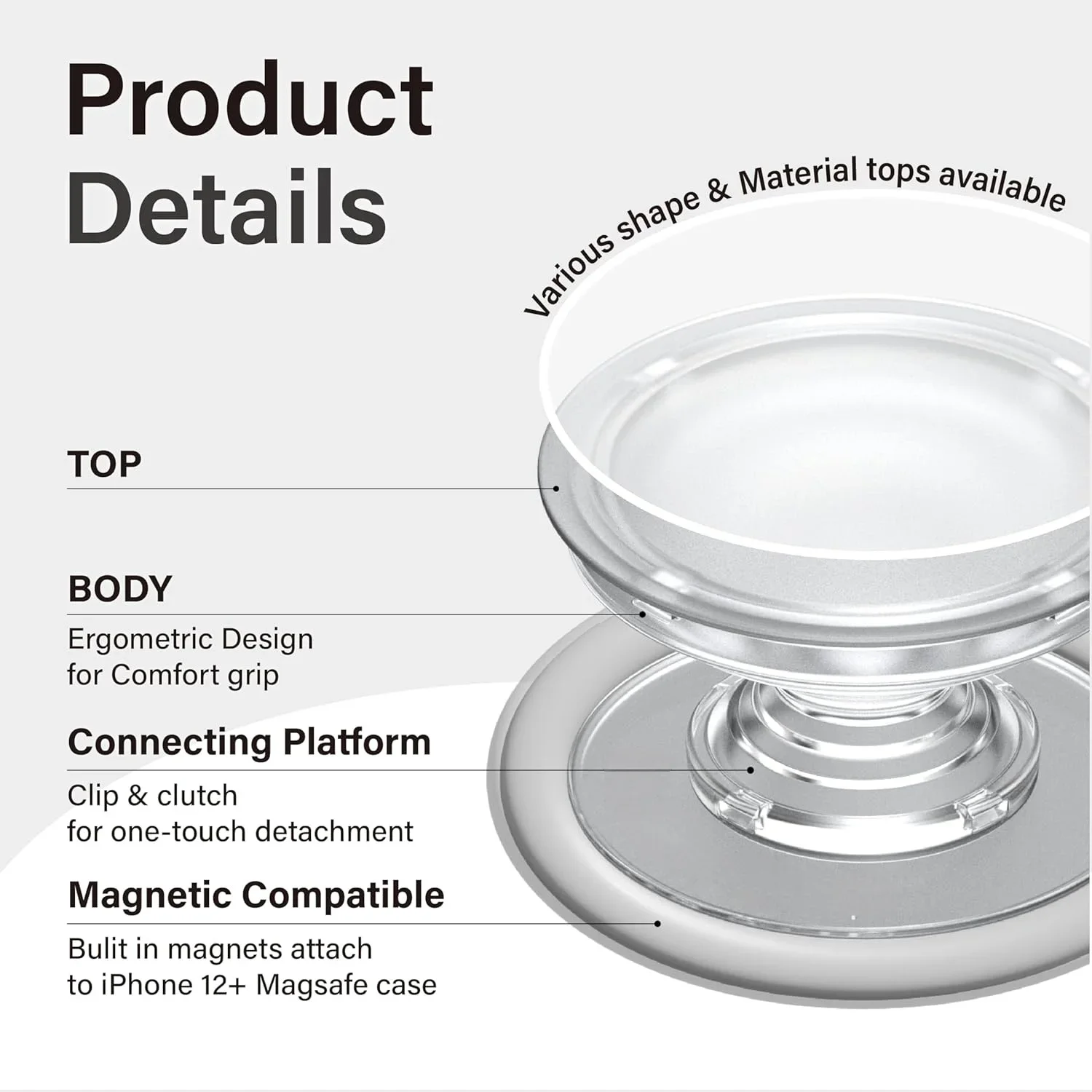 Magnetic Folding Phone Grip Holder with Expanding Stand and Safe Ring