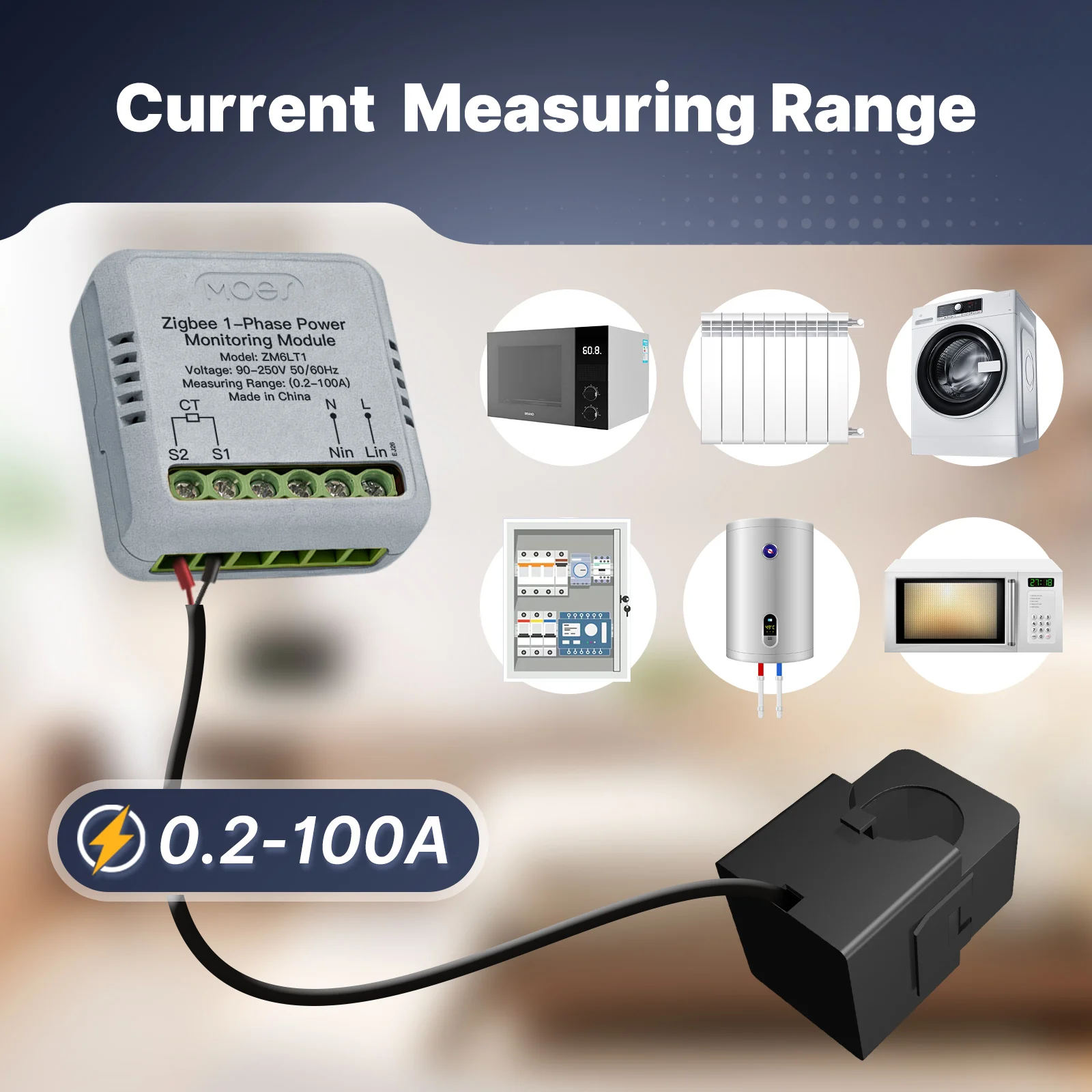 MOES Zigbee 스마트 단상 에너지 전력계 100A Tuya APP 모니터링 모듈 전류 변압기 센서 클램프가 있는 양방향 모듈