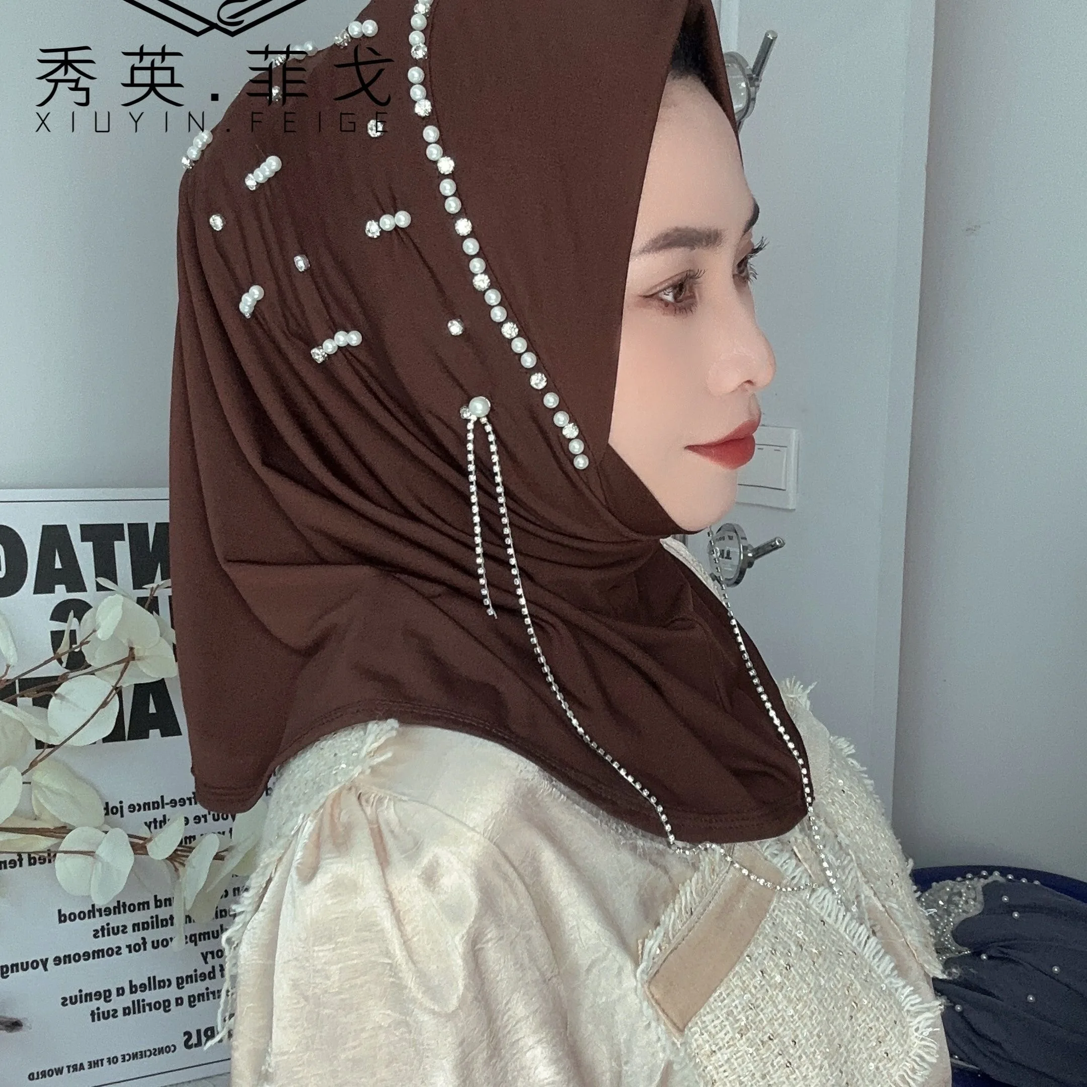 Pearl Chains Moslem Women Headwear Mohammed Hijab Caps _ - AliExpress Mobile