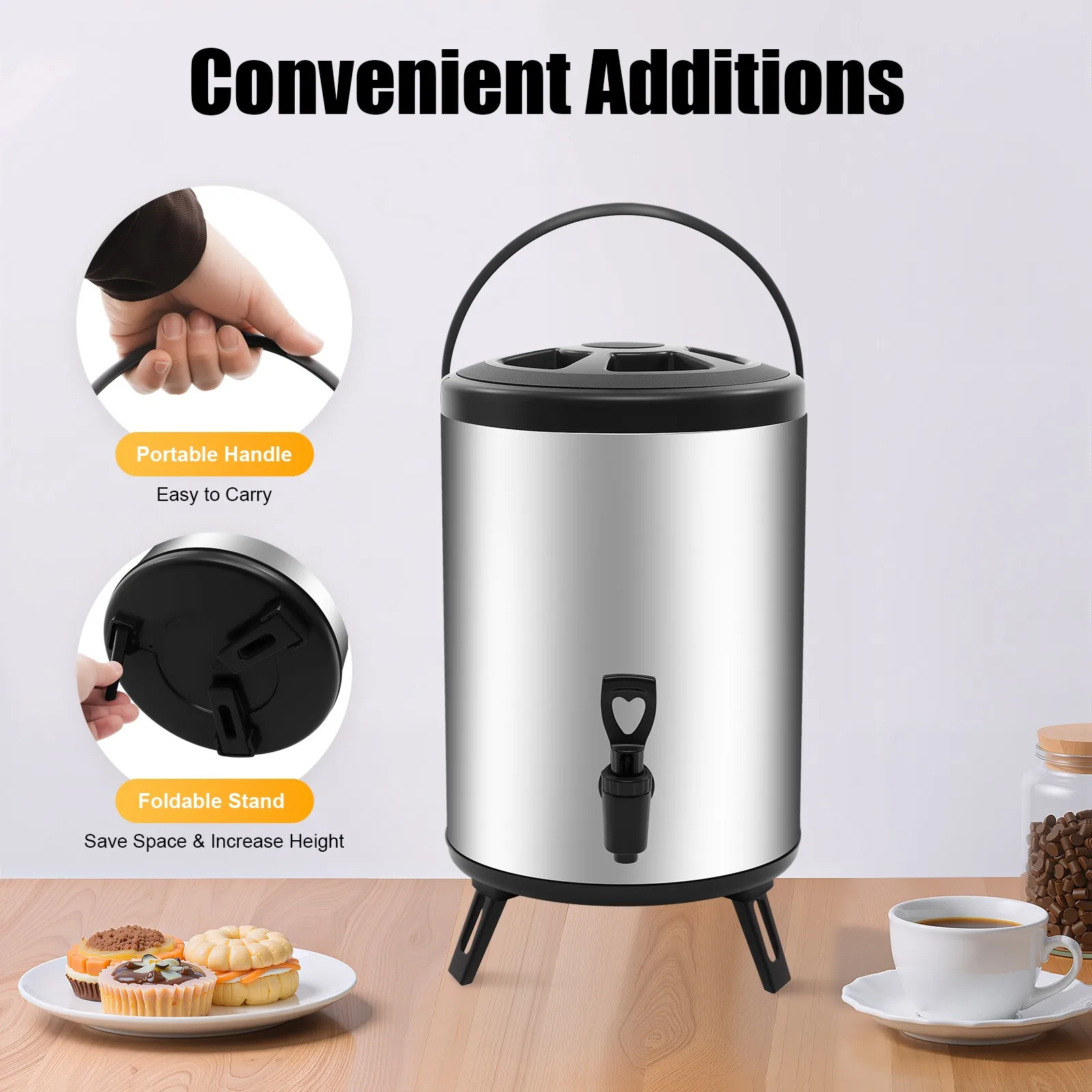 8L Stainless Steel Insulated Bucket with Tap, Hot Cold Beverage Dispenser Portable Drink Container for Daily Use
