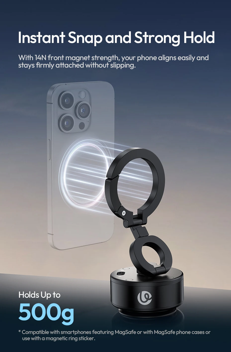 Clip-On Electric Suction Cup MagMount Phone Mount for iPhone 16 15 14 13 for Wal