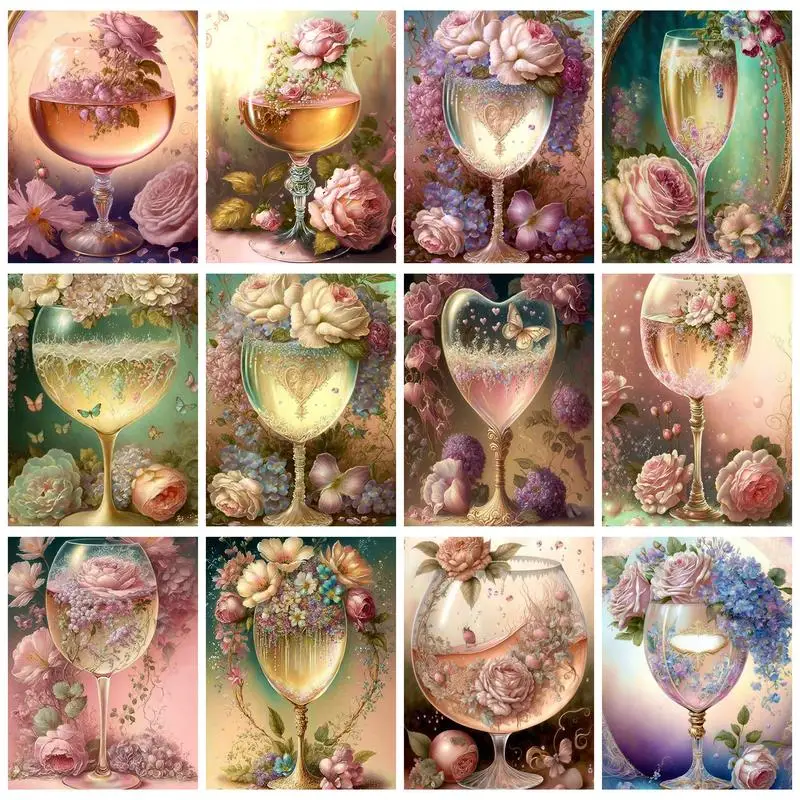 

RUOPOTY Painting By Numbers For Adults With Frame Kits Water Cup Flowers Acrylic Paint On Canvas Painting For Diy Gift