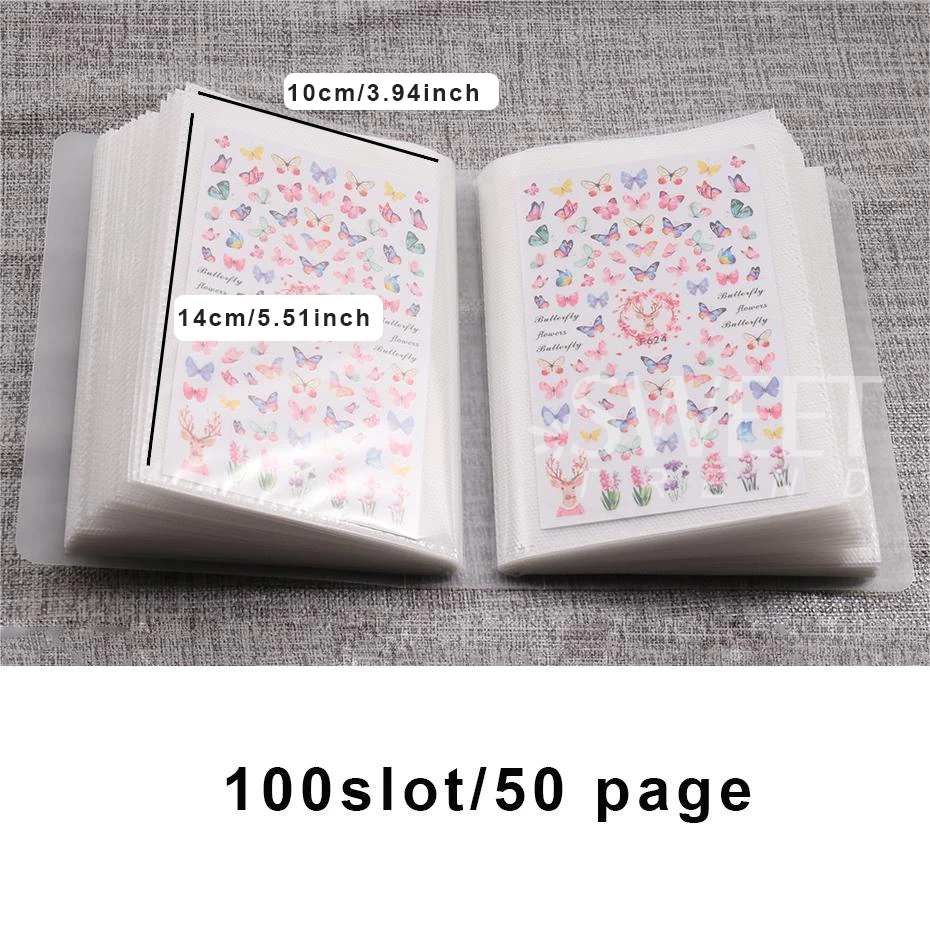 100 slot adesivi per unghie libro di immagazzinaggio collezione vuota libro di raccolta decalcomania Organizer Holder Display Notebook Manicure Nail Tool