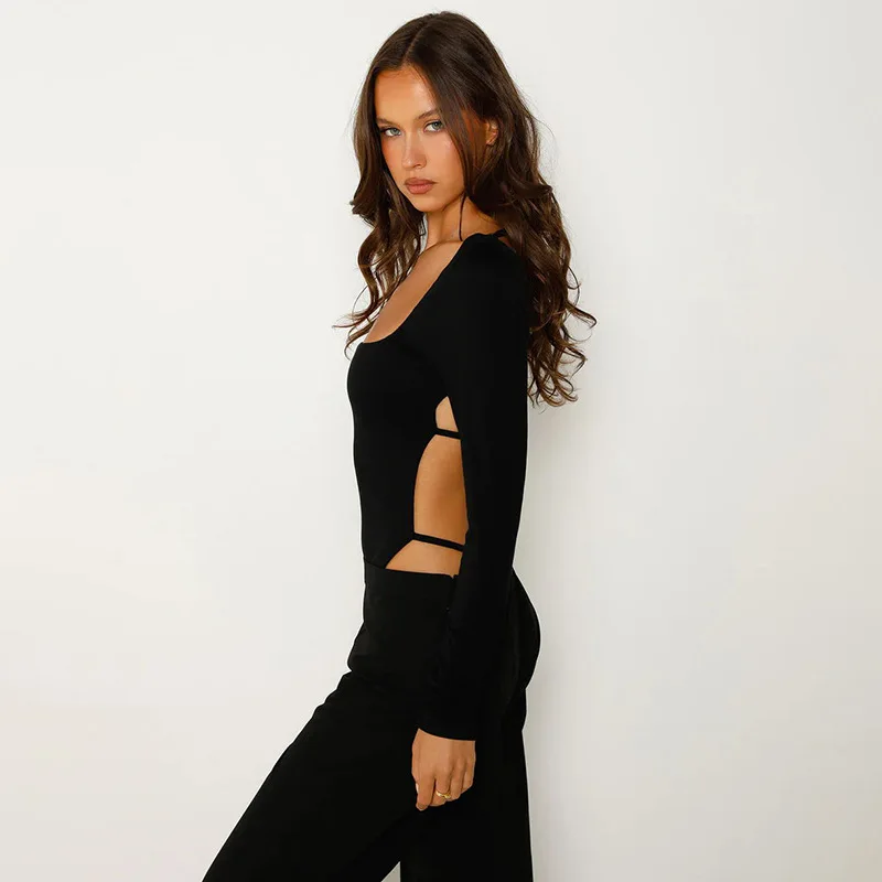One-Pieces Lenceria Femenina Bandage Body Feminino Backless Tops For Women Rave Outfit Long Sleeve Black Sexy Bodysuit Lingerie