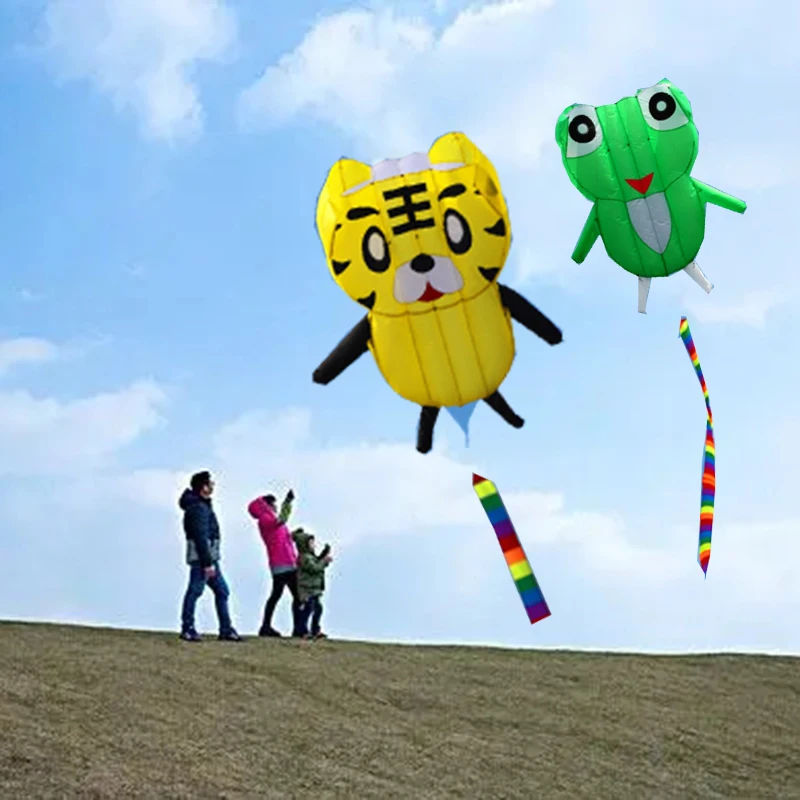 

3D Little Tiger/frog Boneless Nylon Soft Kite Easy To Fly Tear Proof Inflatable Toys Kites Children's Gifts Kite Cometa
