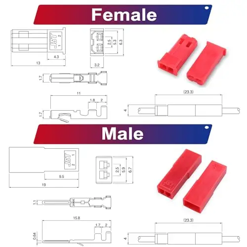 Kit connecteurs servo JST-SYP 2.5mm & 2.54mm mâle femelle 22AWG câbles