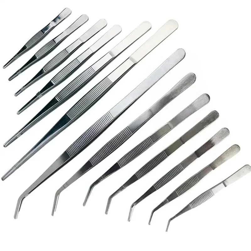 Barbecue Food Tong Stainless Steel Straight Curved Toothed Tweezer Home Medical Garden Kitchen BBQ Tool