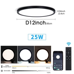 Ultra Thin Dimmable LED Ceiling Lamp with Remote and App Control (25W - Black)