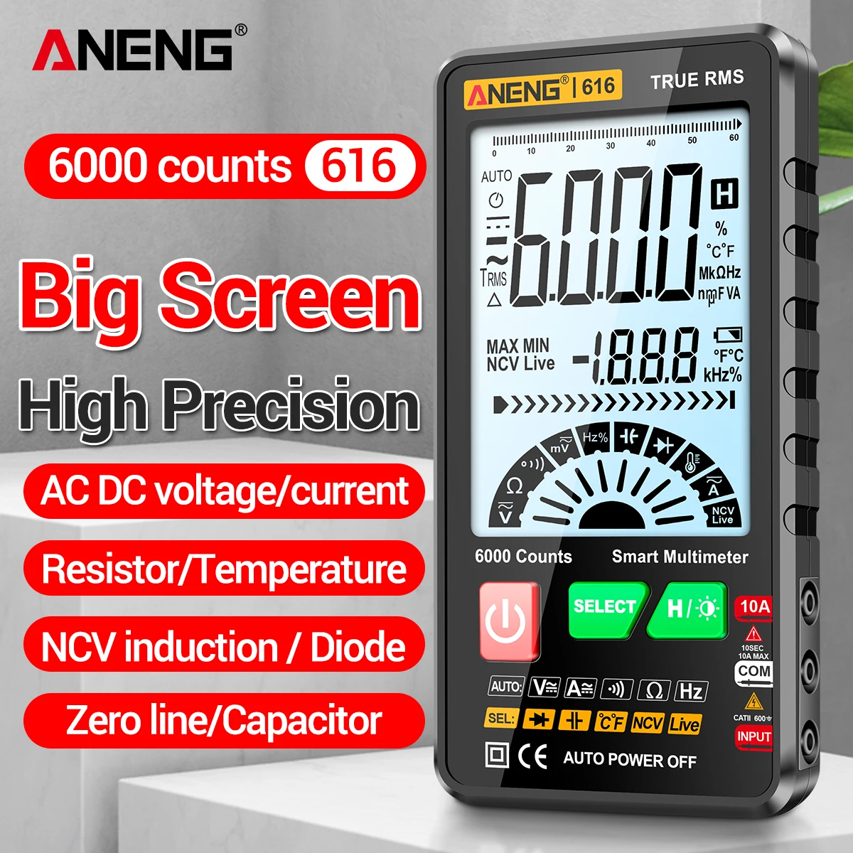 ANNENG Digital Smart Multimeter AC DC Voltage Current Resistance Capacitance Tester Portable Multitester True-RMS NCV Tester