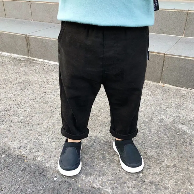 Spring Autumn High Waist Solid Color Cotton Pants For Kids Trousers Casual Cute Kawaii Loose Children's Clothing Boys Pants