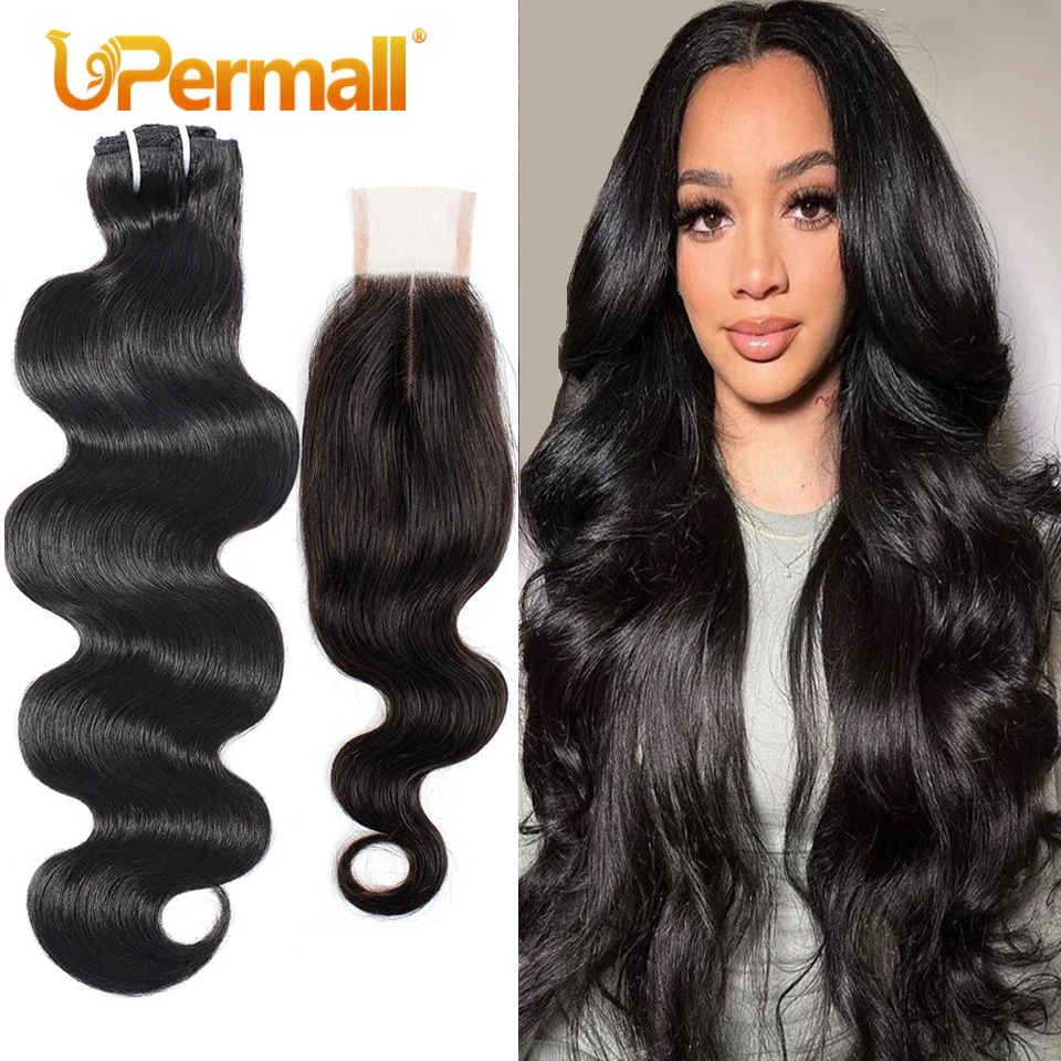 

Upermall Body Wave Clip In Human Hair Extensions With 2x6 Kim K Lace Closure For Black Women 100% Remy 120G 8Pcs/Sets On Sale 9A