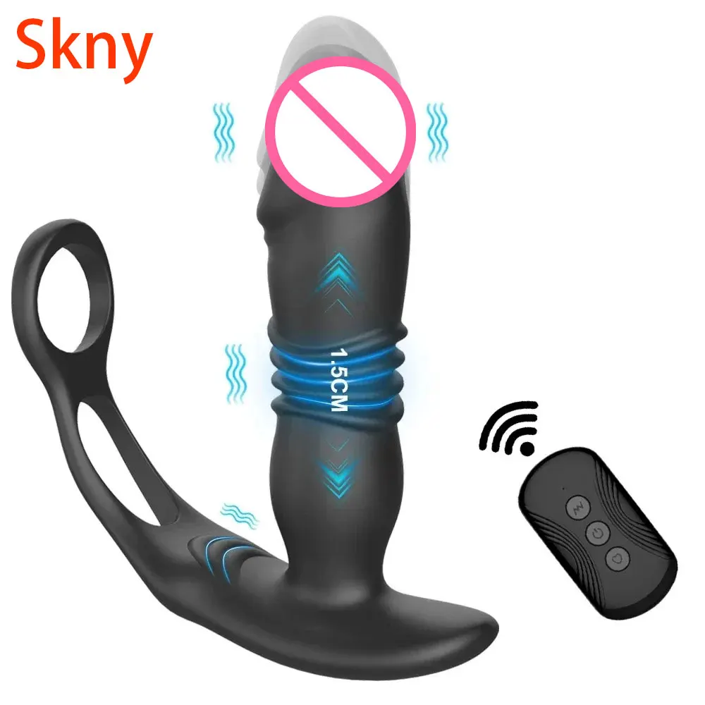 3-in-1-Stoß-Prostata-Massagegerät, Anal-Vibrator, Stimulator, Verzögerung der Ejakulation, Sperrring, Anal-Butt-Plug, Dildos, Sexspielzeug für Männer