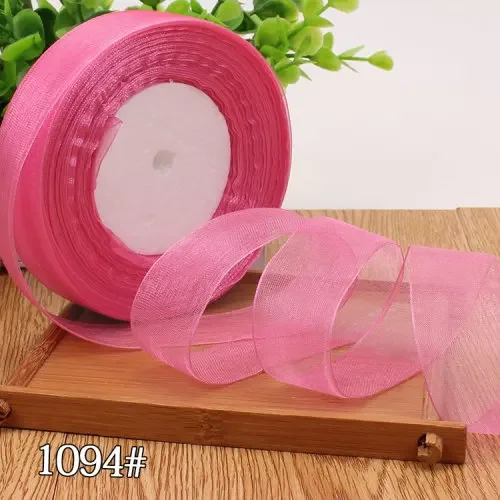 High-Density Organza Satin Ribbon for Crafts and Decoration, 15mm Width, 45 Meters