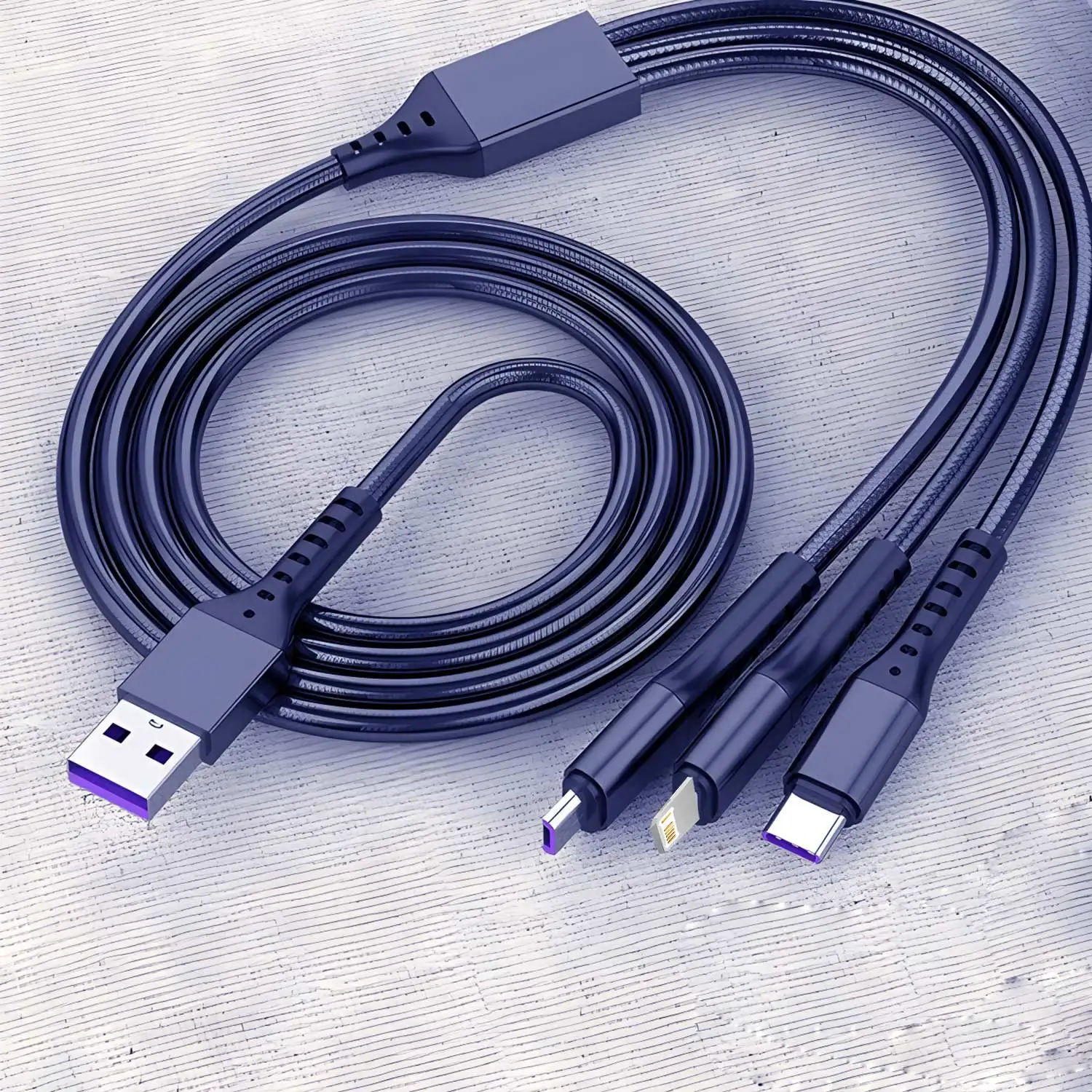 Кабель для швидкого заряджання 3-в-1 для iPhone, Xiaomi, USB-C, Micro USB, 1,2 м, багатопортовий USB-кабель для заряджання телефонів, планшетів та пристроїв