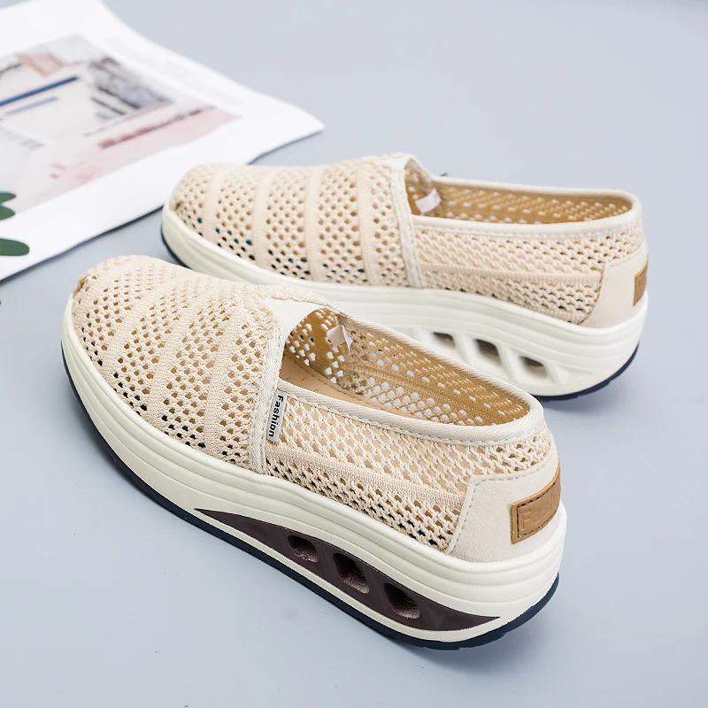 Platform Jigger Shoes Air Cushion Slip-on Breathable Casual Sports Shoes Net Face Body Shaping sports shoes kangaroo jump shoes toning shoes