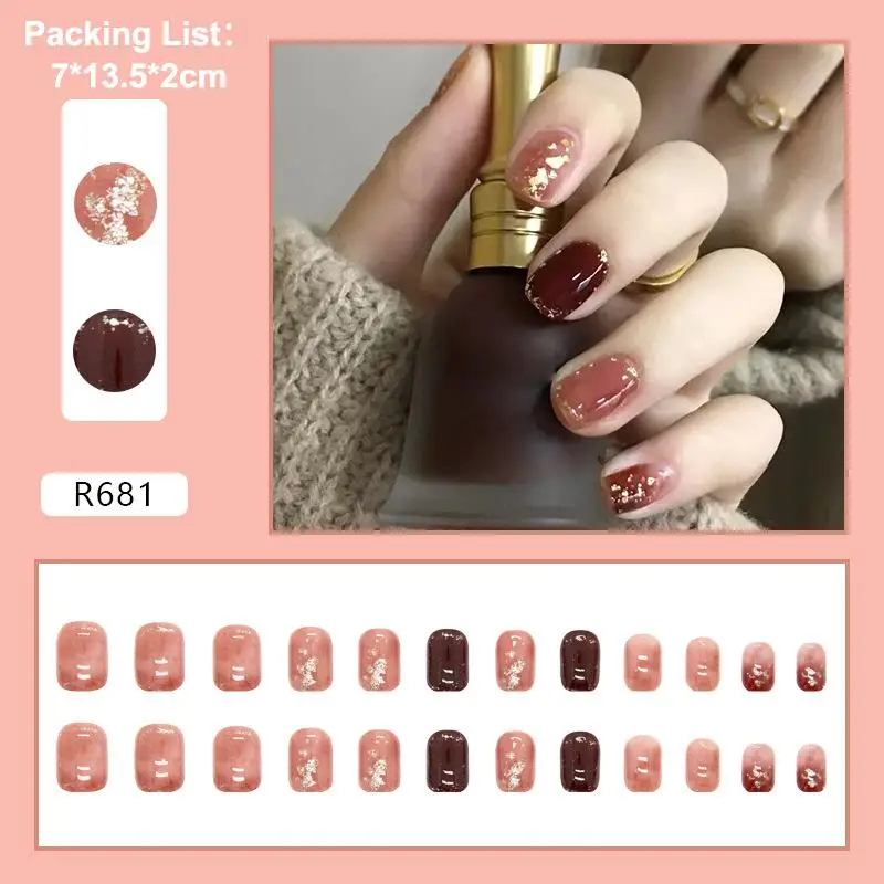 24Pcs Cute Short False Nails Patch Glitter Sequins Fake Nails Manicure Nails Tips Removable Fake Nails Acrylic Nail Tips