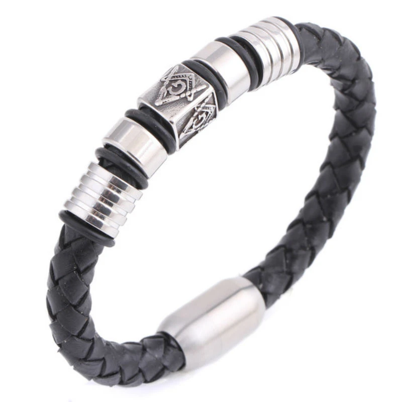 Bracciale Uomo Donna In Pelle Intrecciata Multistrato Con Charm Croce – Nuovo