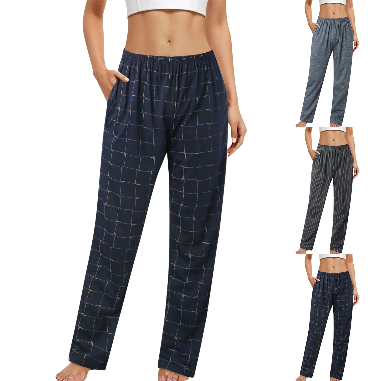 

Женские свободные удобные повседневные Прямые брюки в клетку с эластичной талией