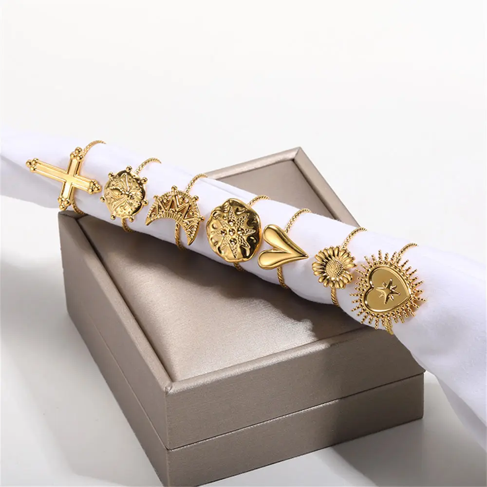 Retro Punk Cross Queen Bee Crown Heart Stainless Rings For Men Hipster Geometric Moon Daisy Rings Party Women Jewelry cross jewelry cross rings womens ring finger rings jewelry rings ring jewelry