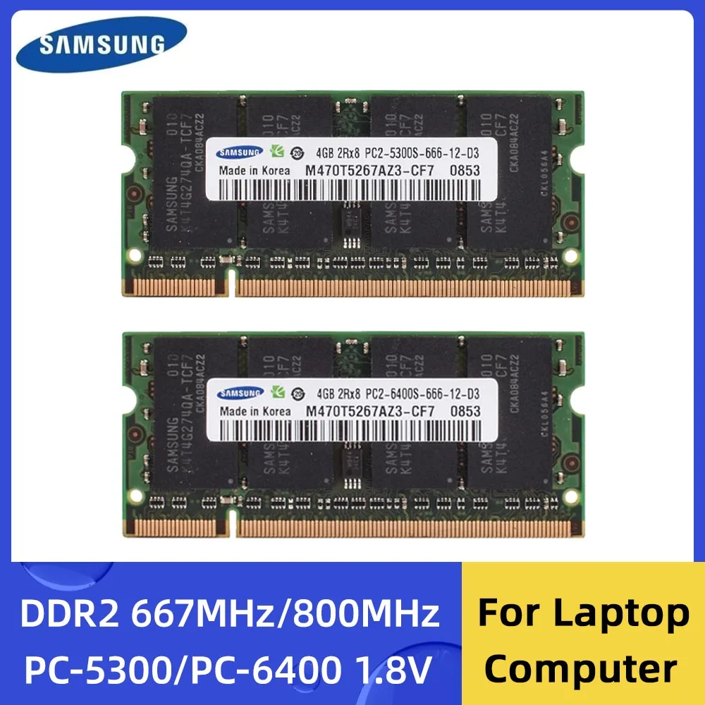 Samsung-memória Ram Dual Channel Laptop Ddr2 4gb 8gb 667mhz 800mhz Sodimm Pc25300 6400 Ram 1.8v Notebook 200pin