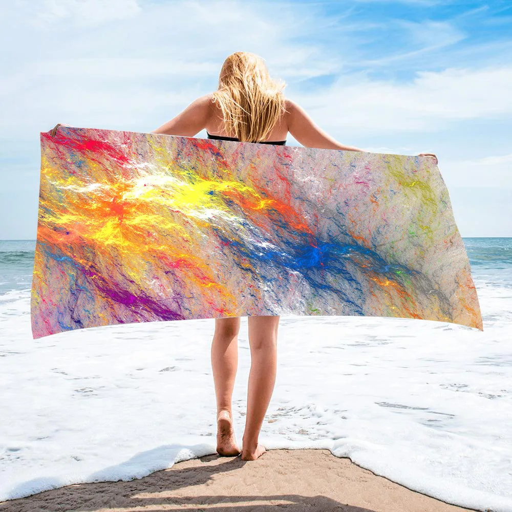 

Colorful Marble Beach Towel for Adults Quicksand Pattern Oversize Microfiber Soft Psychedelic Quick Dry Travel Bath Swim Towel