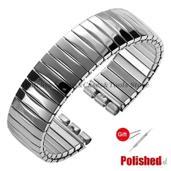 Elastic Metal Stretch Expansion Stainless Steel Watch Band Replacement Bracelet - 17mm (Silver - Polished)