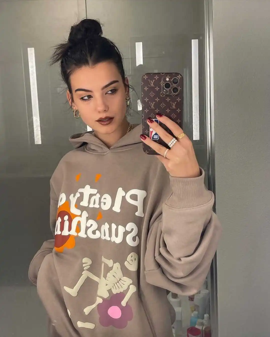 High Quality Punk Ladies Skull Printed Hoodies Sweatshirt Vintage Loose Harajuku Gothic Grunge Y2k Women'S Tops Streetwear Men
