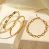 Luxury Gold Plated Stainless Steel Cuff Bracelet For Women Men Green Cubic Zircon Couple Bangle Waterproof Fashion Jewelry Gift 5