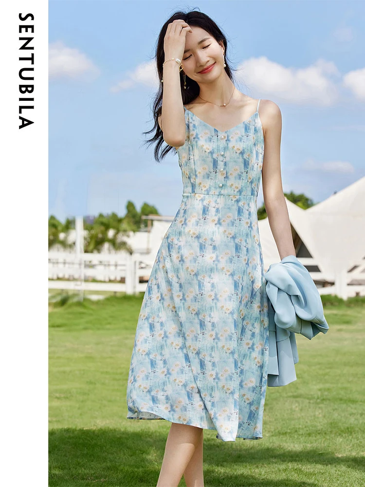 Sentubila Floral Two Piece Dress 2023 New Summer Short Sleeve Blazer Office Lady Flower Print Strap Dresses Woman Suit 132Z49645