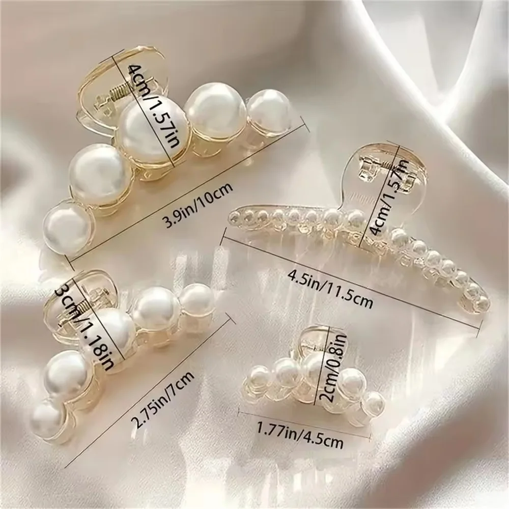 Shark Clip Hair Accessories 4pcs Large Temperament Versatile Simple And Generous Fashionable Gentle Pearl Grab Clip