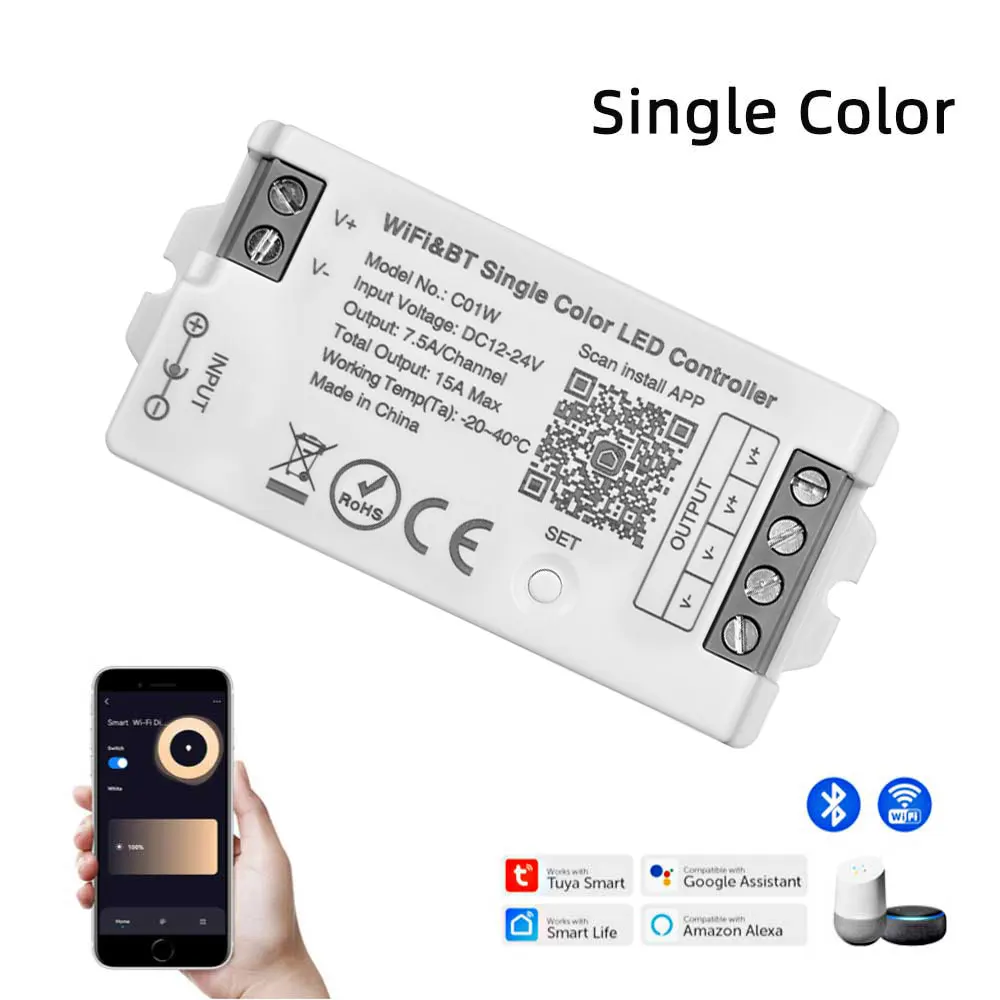 Smart Light Switch,Led Strip Controller,Led Dimmer Switch,Led Dimmer Controller,Smart Dimmer Switch,Lamp Dimmer,Led Strip Switch,Led String Dimmer,Power Cords Dimmer Switch C01W C02W RF Tuya Led Controller Wifi LED Light Dimmer Lighting Controller DC12V 24V