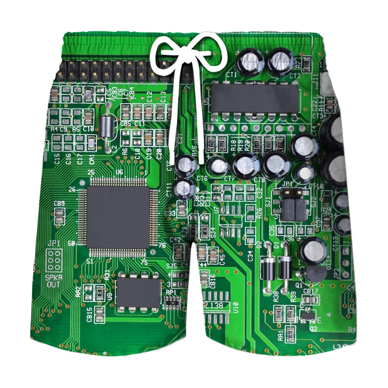 3D Printing Electronic Chip Short Pants Men Summer Beach Shorts Cool Street Circuit Board Graphic Swimsuit Gym Surf Swim Trunks 2