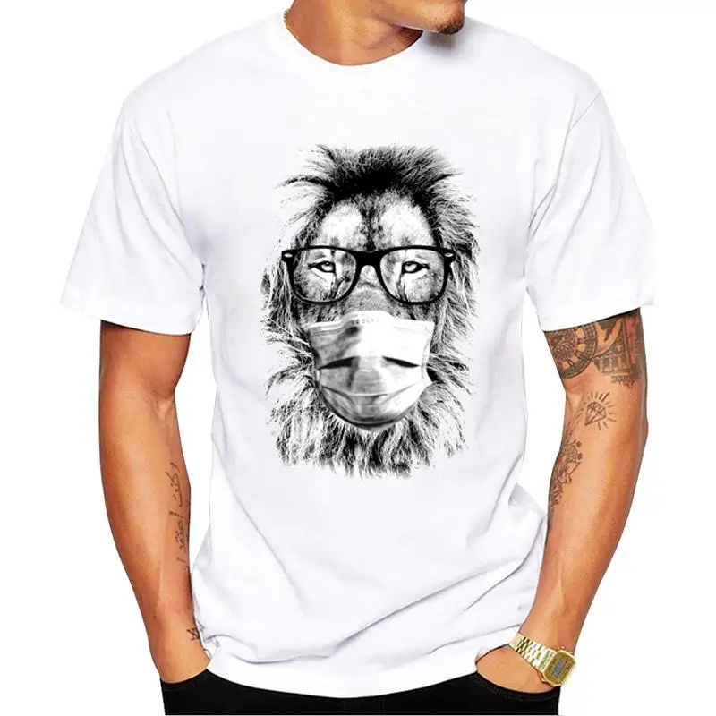 

FPACE Fashion Masked Panda Men T-Shirt Hipster Masked Lion/French Bulldog Printed Tshirts Short Sleeve Tops Funny Masked Tee