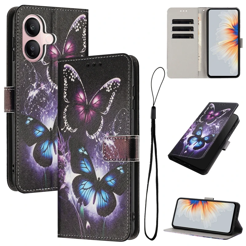 Stylish Wallet Protection Phone Case with Painted Pattern Flip Cover