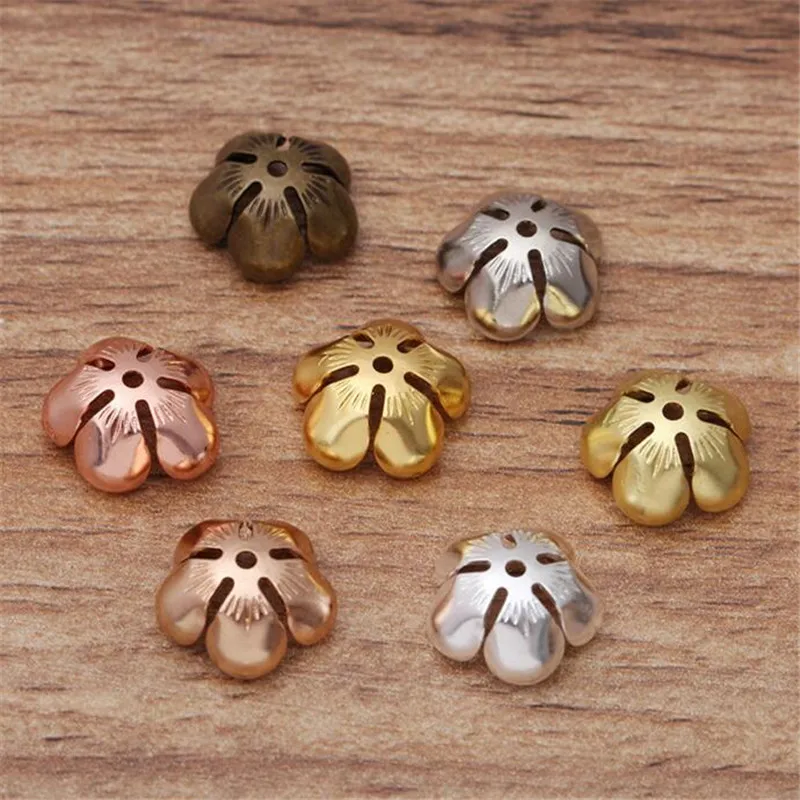 

50pieces 13X5mm Flower Beads Cap Pendant Connector Gold/Silver/Bronze/Rose Gold Jewelry Accessories Handmade DIY Material