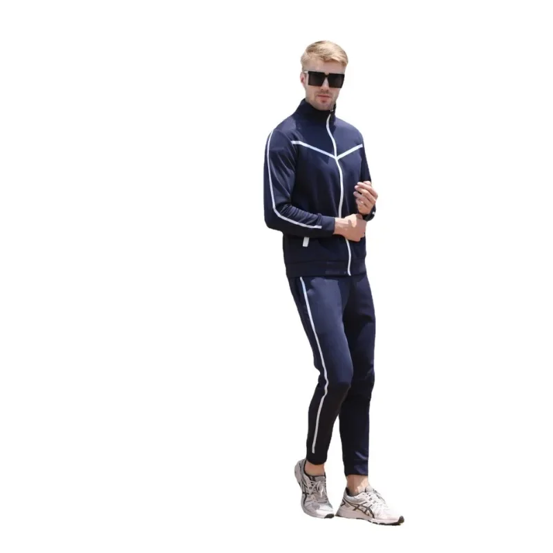 Men's Clothing Zipper Suit Men's New Color Matching Cardigan Stand Collar Sweater Suit Youth Fashion Casual Sports Set