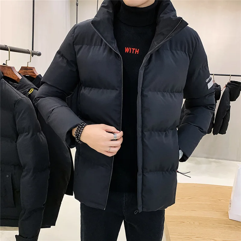 

Men's Stand Collar Zipper Padded Parkas Jacket Winter Male Coats Thickening Keep Warm Tidal Current Outerwear Clothes Hw64