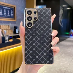 Luxury Gold Plating Glitter Retro Grid Leather Phone Case - Galaxy S26 Ultra (Black)