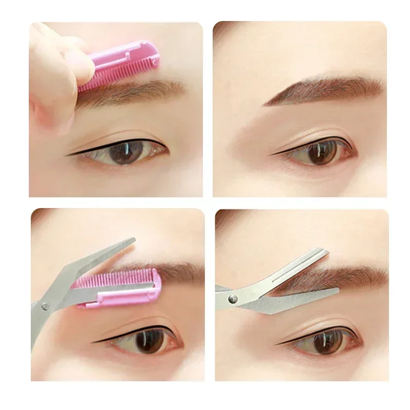 Karsyngirl 1Pcs Safe Eyebrow Trimmer Stainless Steel Eyebrow Scissors with Comb Hair Removal Shaver Eyebrows Shaping Makeup Tool 3